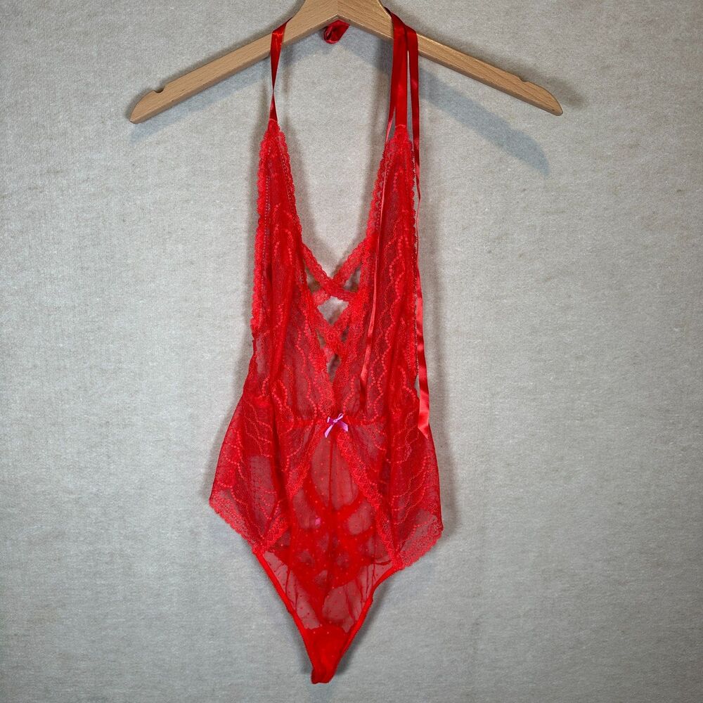 Victoria's Secret Red Lace Teddy Women's XL Halter Style 341585